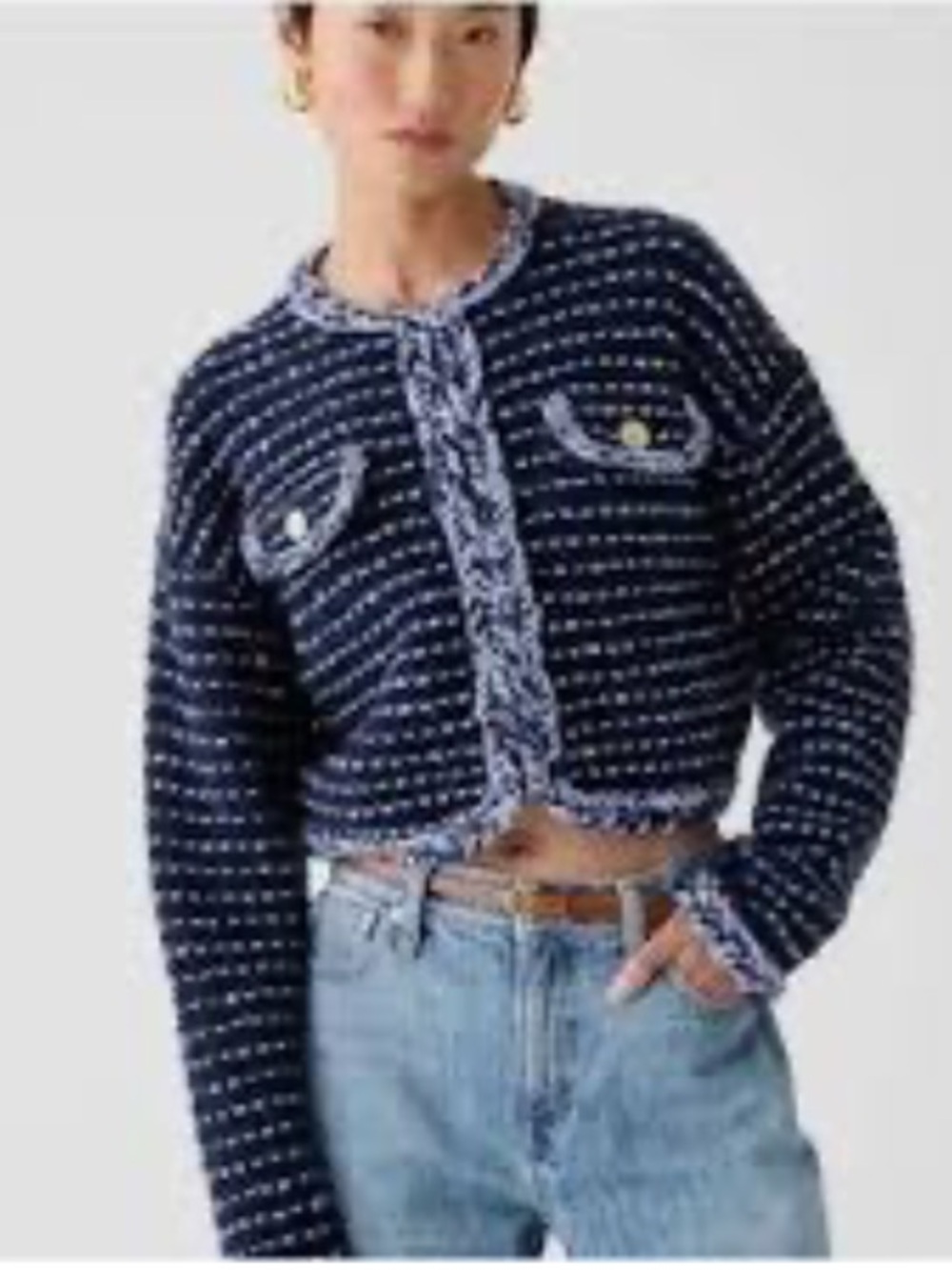 J. Crew Cropped Lady Jacket in Navy Marled Yarn Size S - Picture 2 of 16